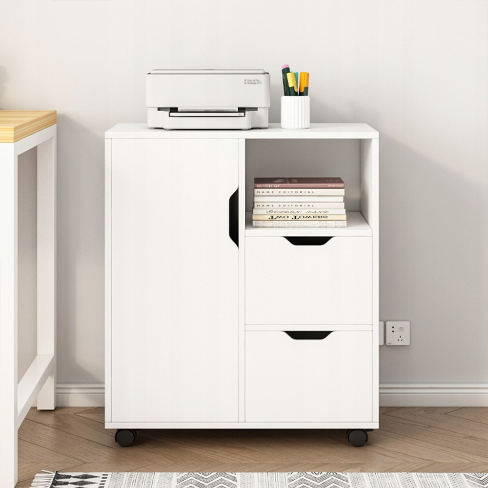 Fehér nyomtatóállvány – 60x70x35 cm – multifunkcionális, modern 3 polccal