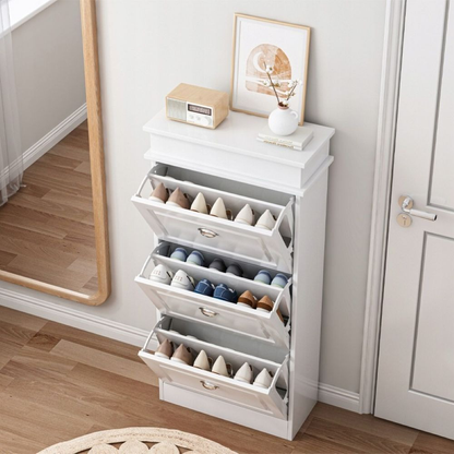 Skandináv stílusú fehér cipősszekrény 3 ajtóval – 52x117x23 cm, MDF