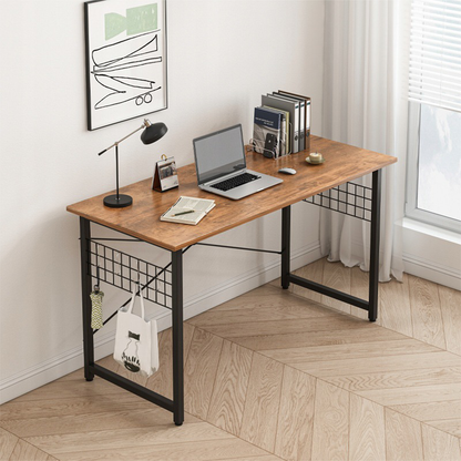 Irodai íróasztal loft stílusban, rusztikus barna színben – 100x50x70 cm, fém vázzal
