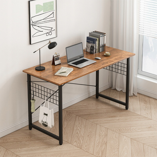 Irodai íróasztal loft stílusban, rusztikus barna színben – 100x50x70 cm, fém vázzal