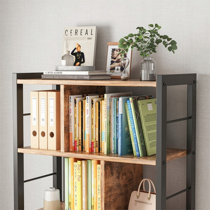 Indusztriális létra formájú könyvespolc – 154,5 cm, rusztikus barna, fekete fémkerettel, loft stílus