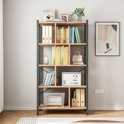 Indusztriális létra formájú könyvespolc – 154,5 cm, rusztikus barna, fekete fémkerettel, loft stílus