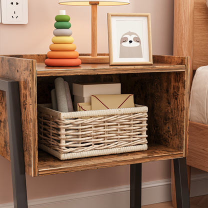 Rusztikus éjjeliszekrény polccal – 43,5x35x51 cm, loft stílus, MDF, barna