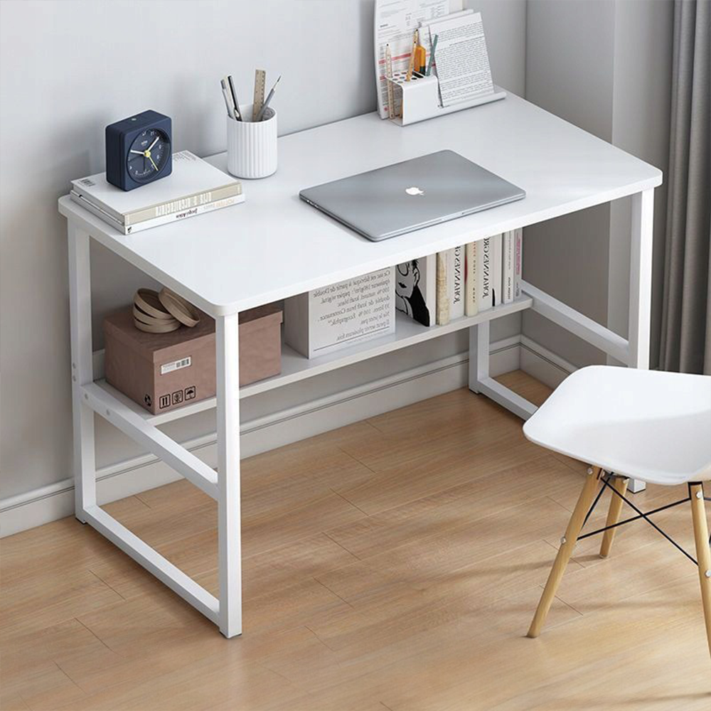 Modern loft stílusú fehér számítógépasztal 100 cm-es polccal