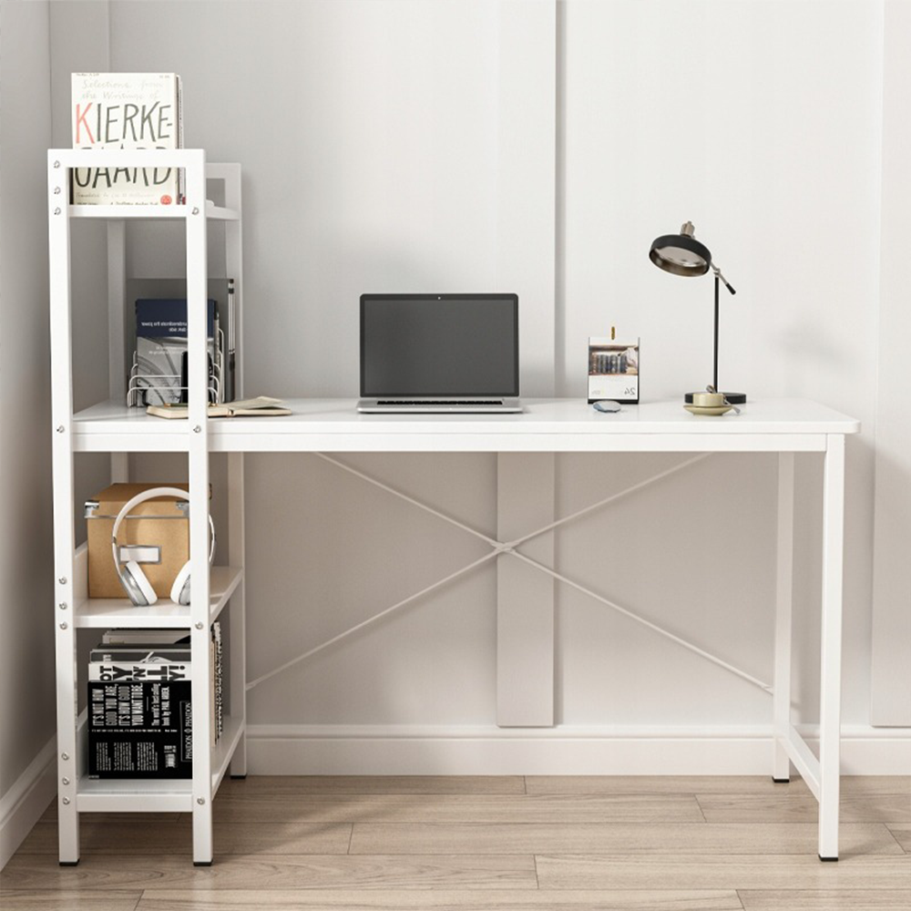 Modern, fehér loft stílusú íróasztal könyvespolccal – 120x55x110 cm