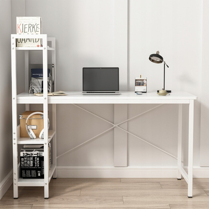 Modern, fehér loft stílusú íróasztal könyvespolccal – 120x55x110 cm