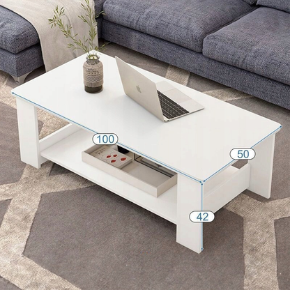 Fehér dohányzóasztal 100x50x42 cm – praktikus polccal, modern design