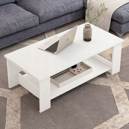 Fehér dohányzóasztal 100x50x42 cm – praktikus polccal, modern design