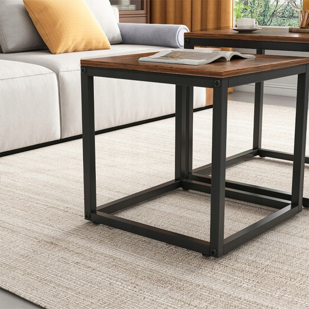 2 darabos rusztikus loft dohányzóasztal szett – 50x50 cm és 45x45 cm – Modern ipari dizájn