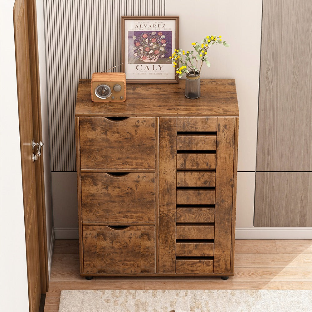 Modern komód 4 fiókkal – 60x30x80 cm | Lamellás dizájn stílusos belső terekhez