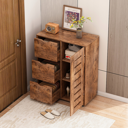 Modern komód 4 fiókkal – 60x30x80 cm | Lamellás dizájn stílusos belső terekhez