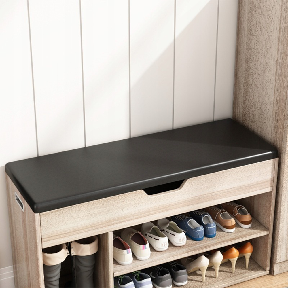 Előszoba pad tárolórekesszel, világos tölgy, 80x30x44 cm – Kárpitozott ülőfelület MDF-ből