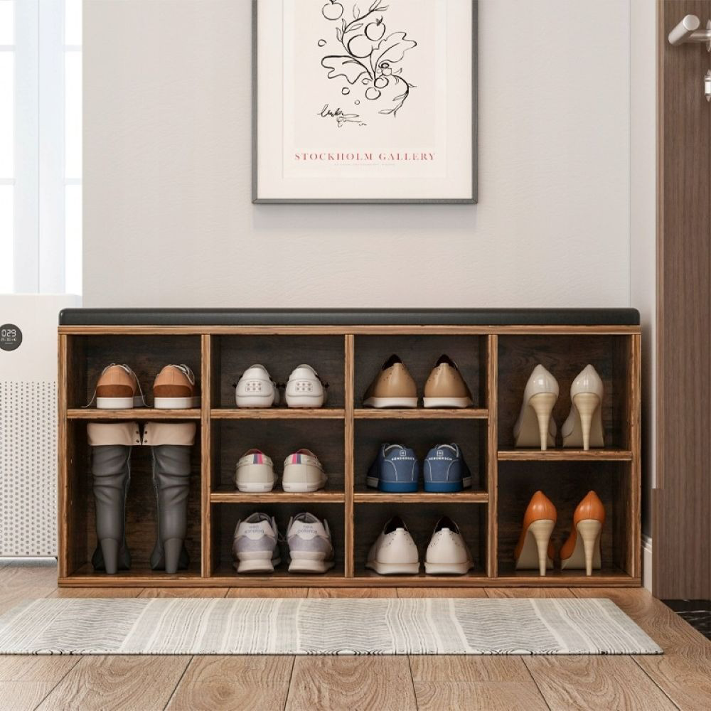 Előszoba pad ülőfelülettel és tárolópolccal, rusztikus barna, 104x30x48 cm – Kompakt MDF kialakítás