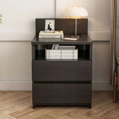 Fekete éjjeliszekrény 40x32x59 cm, 2 fiókkal – modern stílus, ideális hálószobába