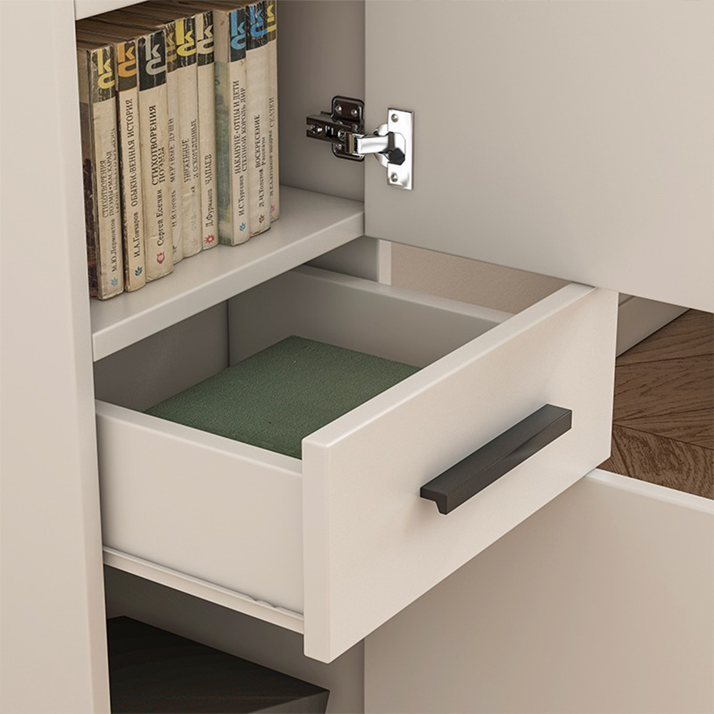Fehér loft stílusú irodai polc, 2 polccal és fiókkal – 85x30x30 cm