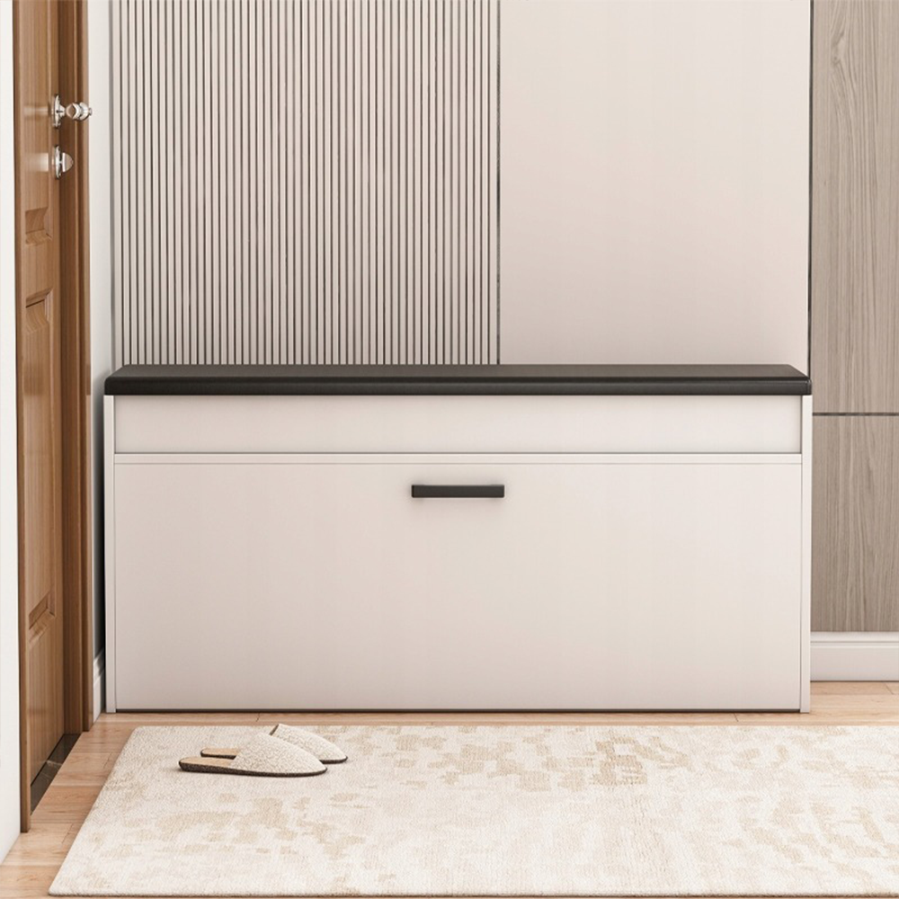 Fehér cipősszekrény párnázott paddal és tárolóhellyel – 100x49x35 cm