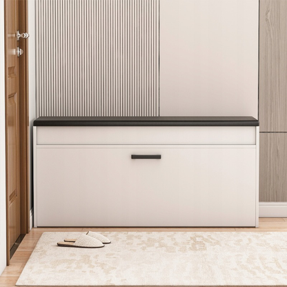 Fehér cipősszekrény párnázott paddal és tárolóhellyel – 100x49x35 cm
