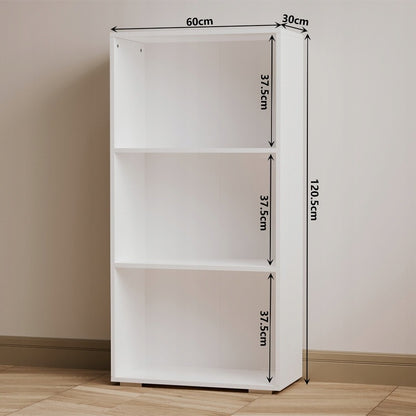Modern, loft stílusú könyvespolc fehér polcokkal, magas nappalikba, 120 cm