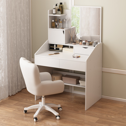 Fehér fésülködőasztal tükörrel, 70x40x130 cm – Elegáns és praktikus megoldás hálószobába vagy fürdőszobába