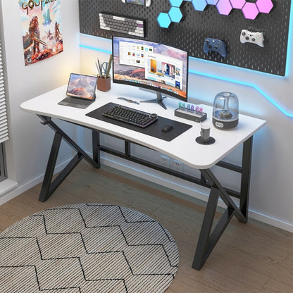Fehér, modern számítógépes íróasztal játékosoknak, loft stílusú, nagy, 120 cm