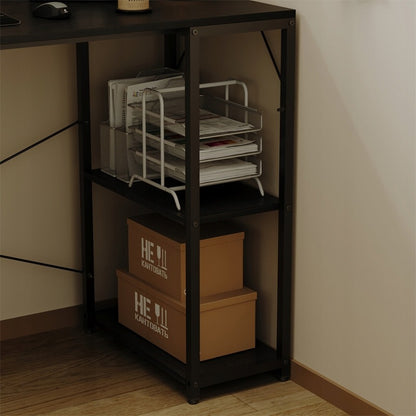 Számítógépes íróasztal, loft asztal, fekete, modern, polcokkal, ipari stílusú, 120