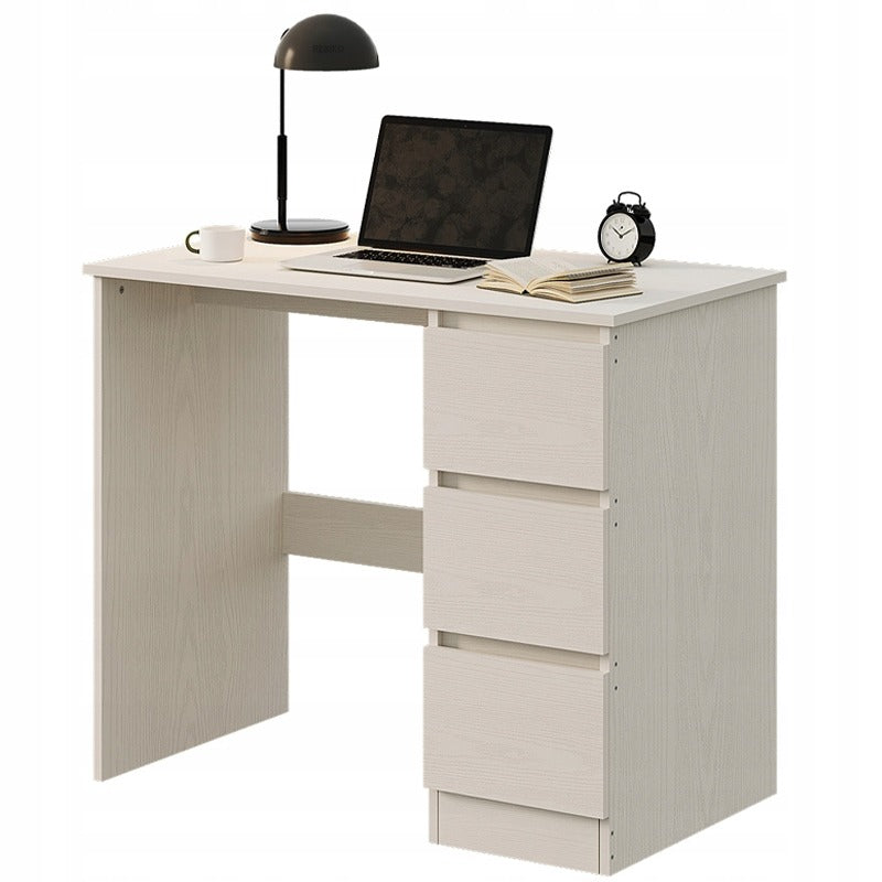 Számítógépes íróasztal, fehér, modern, fiókokkal, loft stílusú, 90 cm