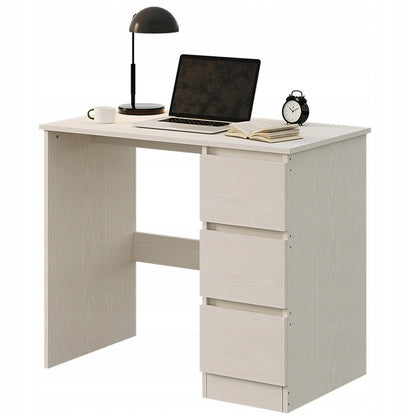 Számítógépes íróasztal, fehér, modern, fiókokkal, loft stílusú, 90 cm