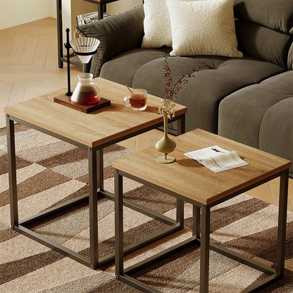 Dohányzóasztal, pad, asztalkészlet, 2 az 1-ben, ipari loft, világosbarna