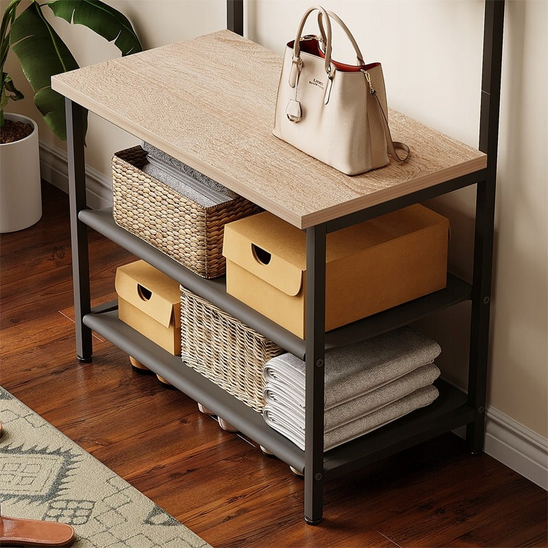 Ruhák, cipők és kabátok tárolására alkalmas, világosbarna, padlóra állítható, loft stílusú állvány