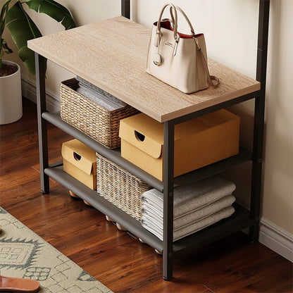 Ruhák, cipők és kabátok tárolására alkalmas, világosbarna, padlóra állítható, loft stílusú állvány