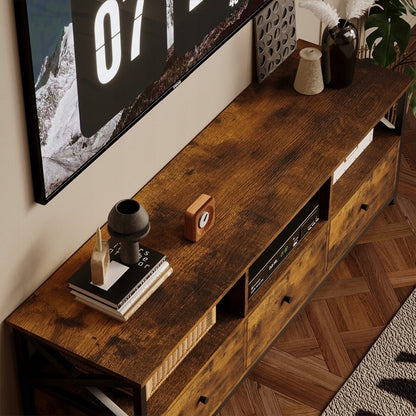 Vintage Loft TV állvány 3 fiókkal, rusztikus barna, 143 cm