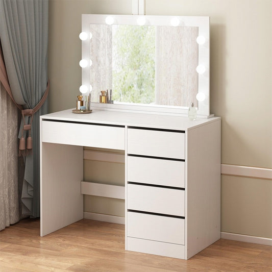 Sminkasztal LED tükörrel, modern, fehér