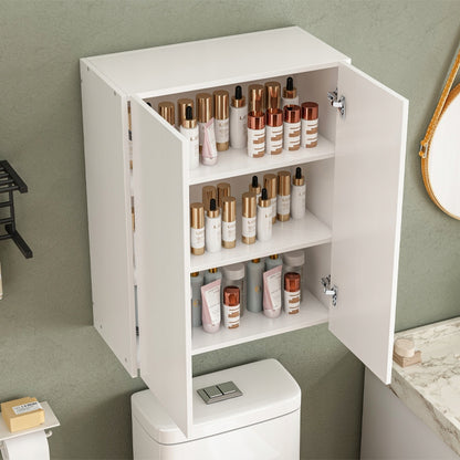 Fali fürdőszobai fali szekrény – fehér, 2 ajtós, modern, 3 polccal, 80 cm