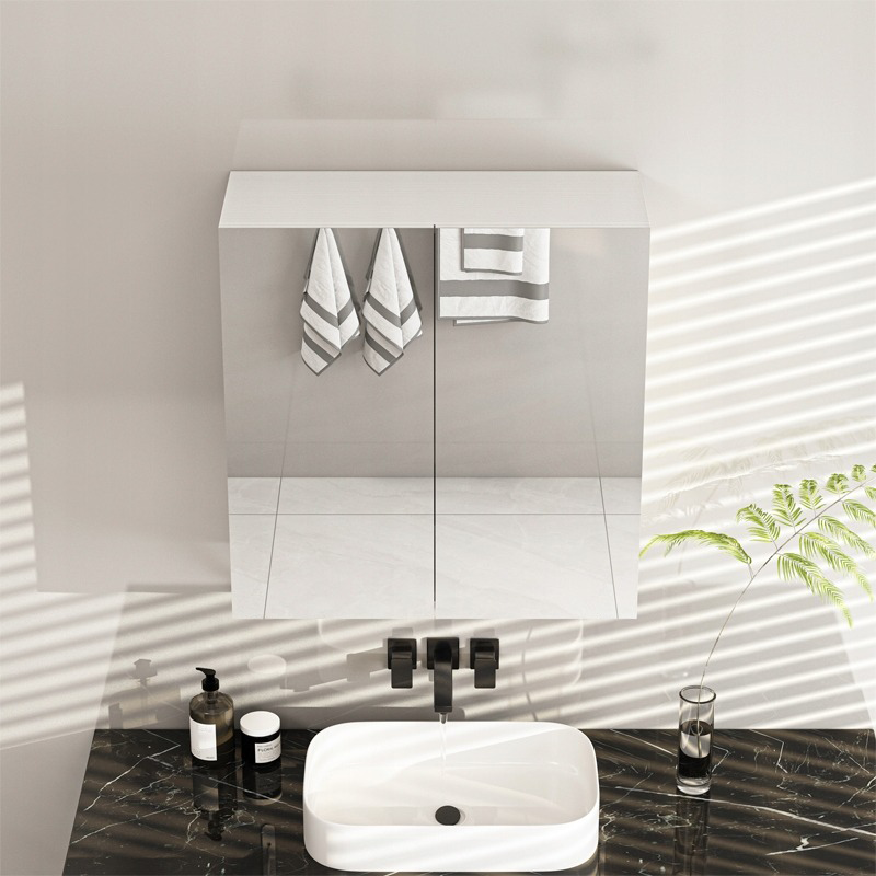 Fali tükrös fürdőszobaszekrény 60x60x22 cm – 2 ajtós, fehér, modern dizájn