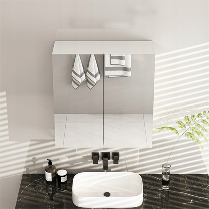 Fali tükrös fürdőszobaszekrény 60x60x22 cm – 2 ajtós, fehér, modern dizájn