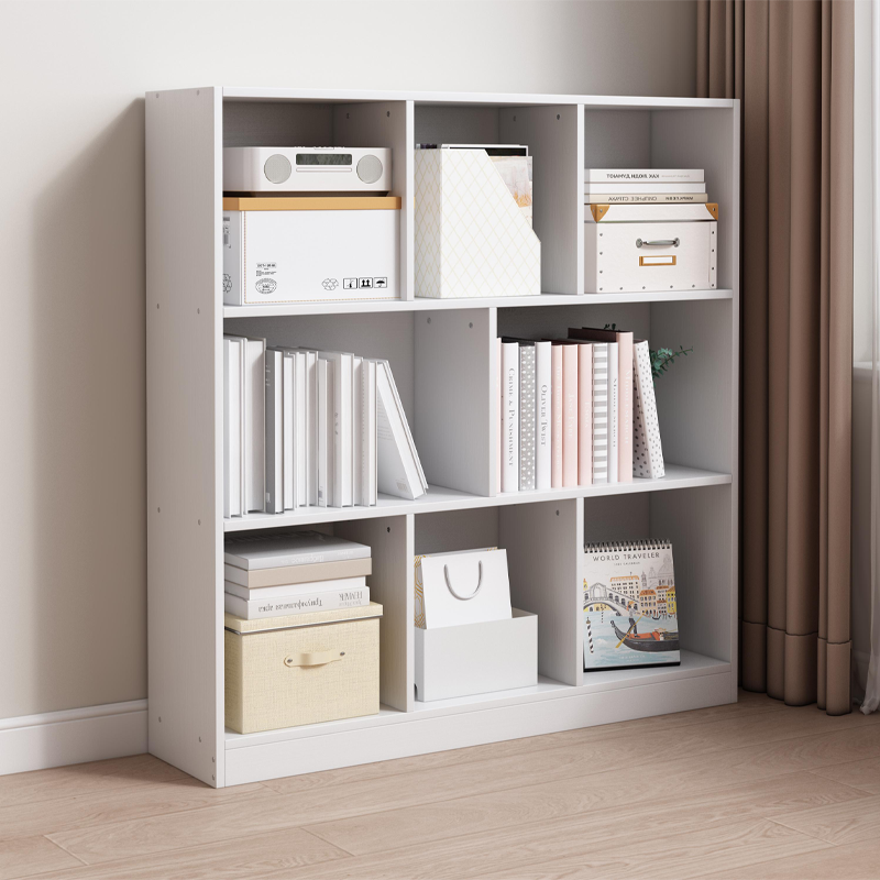 Nyitott fehér könyvespolc 6 polccal – 100x24x104 cm, skandináv modern stílusban