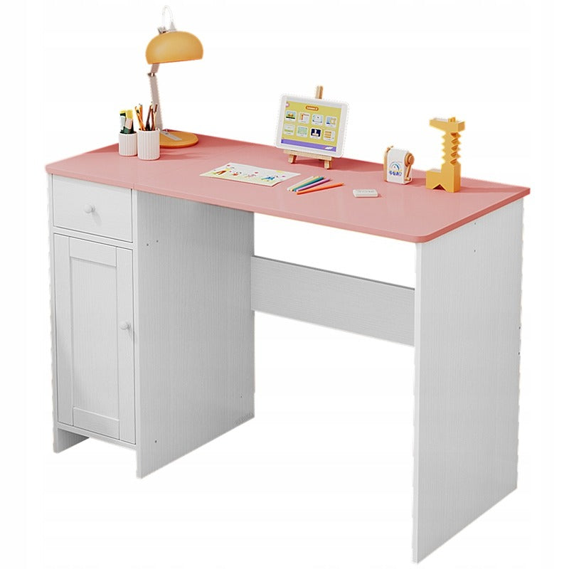 Fehér íróasztal fiókokkal és szekrénnyel lányoknak, rózsaszín asztallappal, tágas