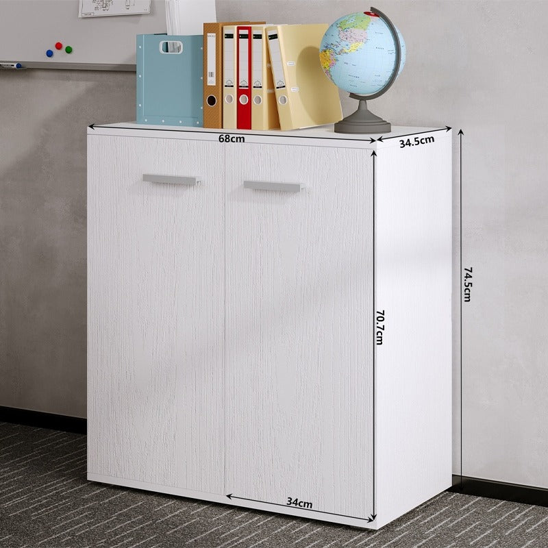 Fehér fiókos komód irodába/nappaliba, polcos elem 2 ajtóval és 3 polccal, loft stílusú, 68 cm
