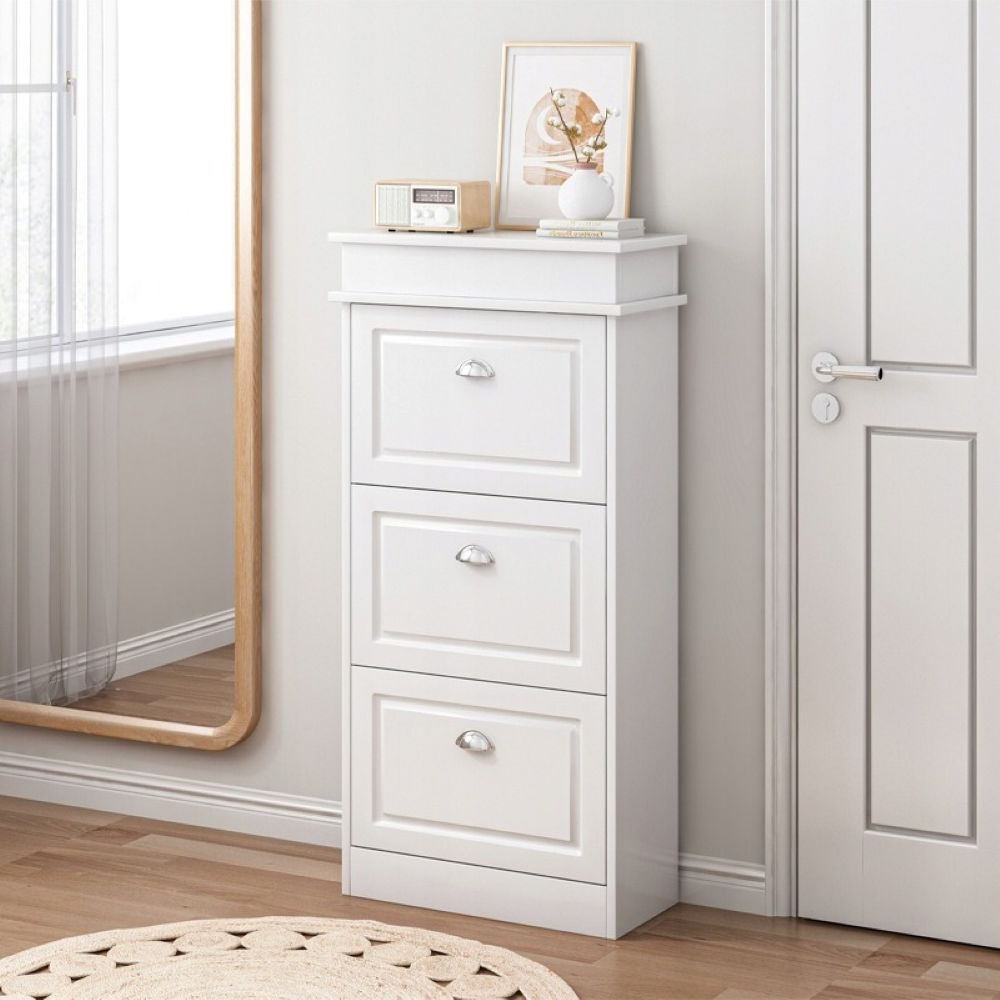 Skandináv stílusú fehér cipősszekrény 3 ajtóval – 52x117x23 cm, MDF
