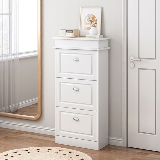 Skandináv stílusú fehér cipősszekrény 3 ajtóval – 52x117x23 cm, MDF