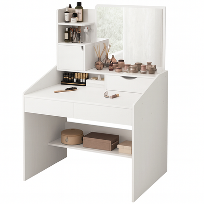 Fehér fésülködőasztal tükörrel, 70x40x130 cm – Elegáns és praktikus megoldás hálószobába vagy fürdőszobába