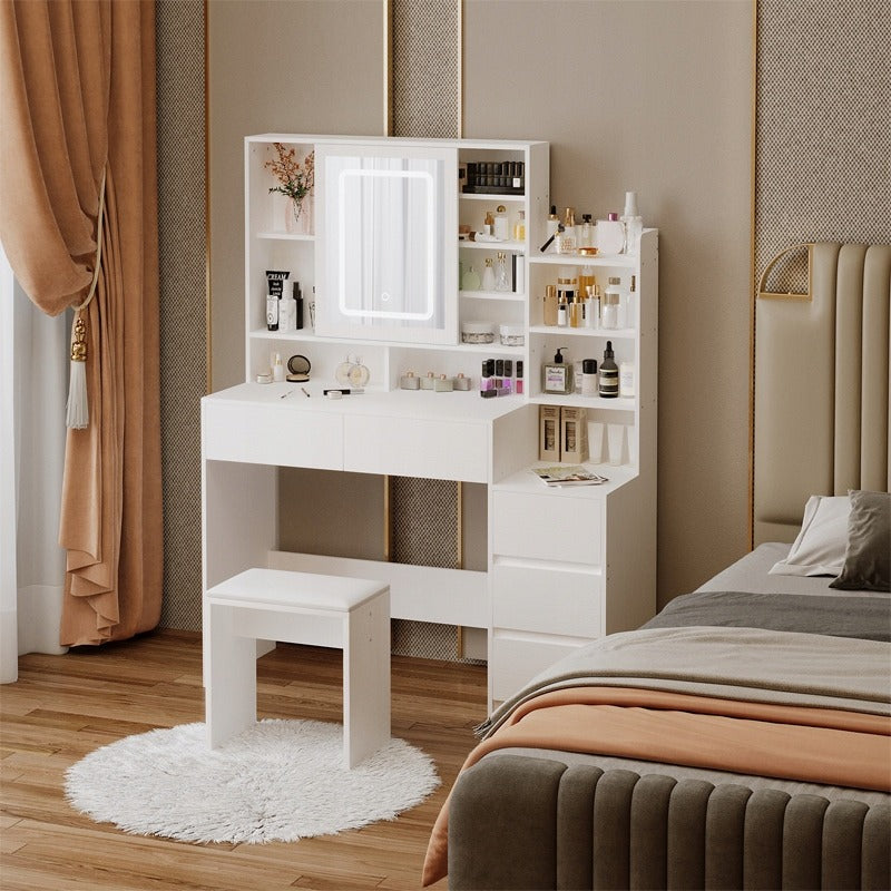 Kozmetikai fésülködőasztal + sminkzsámoly LED tükörrel - glamour loft