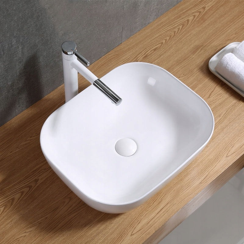 Téglalap alakú kerámia mosdó, fehér, 41x31 cm