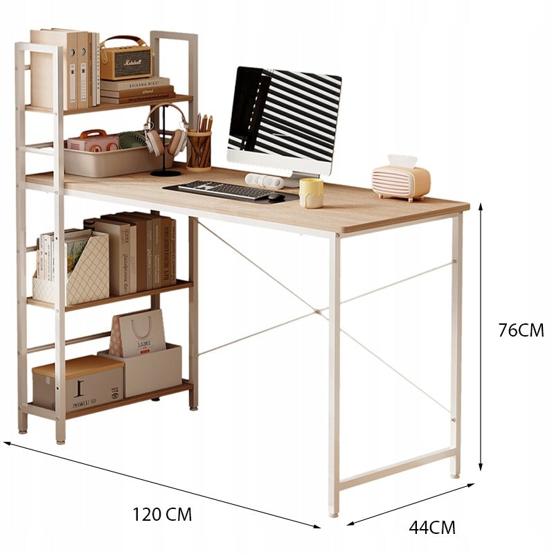 Ifjúsági íróasztal számítógépes könyvespolccal, világosbarna, modern loft stílus, 120 cm