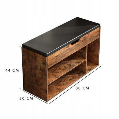 Tágas cipőszekrény ülőhelyes tárolóval 2 polccal fa retro loft