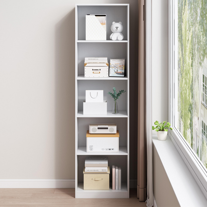 Fehér könyvespolc polcokkal – 50x182x30 cm | Modern tároló könyveknek, dekorációknak és iratrendezőknek