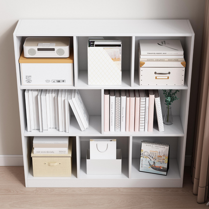 Nyitott fehér könyvespolc 6 polccal – 100x24x104 cm, skandináv modern stílusban