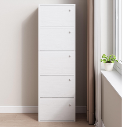 Modern fehér komód – 127x24x40 cm, skandináv stílus, 5 polccal, ideális tárolásra és dekorációra