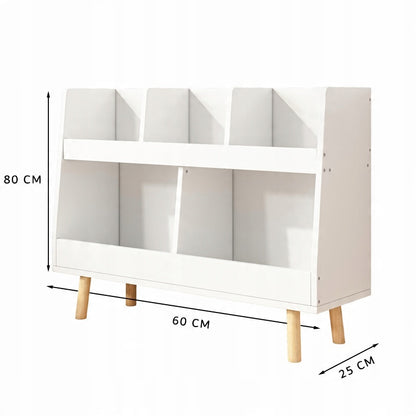 Gyerekeknek való könyv- és újságtartó polc, játéktároló szekrény, álló könyvtár 60 cm