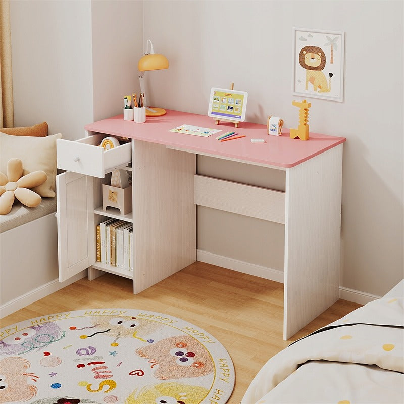 Fehér íróasztal fiókokkal és szekrénnyel lányoknak, rózsaszín asztallappal, tágas